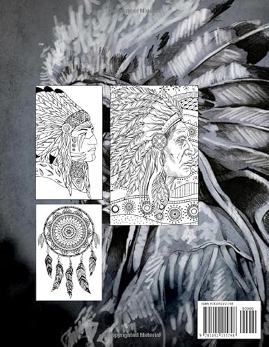 Native American Indians Coloring Book: Native Indian Portraits – Chief Traditional Headdress - Various Art Styles For Adults & Teenagers #TOP1
