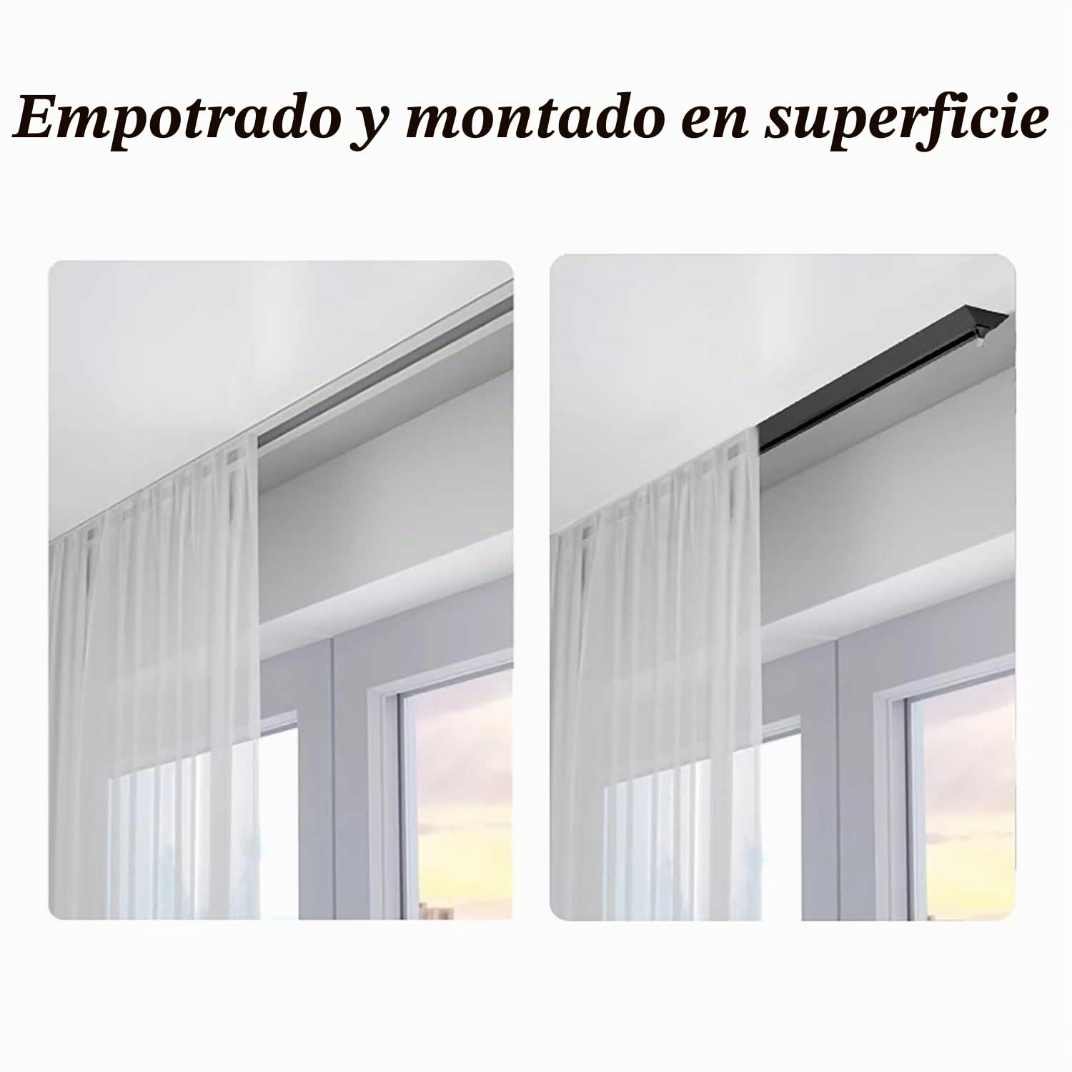 Barra de cortina empotrada invisible Riel de cortina oculto blanco/negro Rieles techo Separadores ambientes para miradores Oficina Apartamento(Black,1.1m(3.6ft))