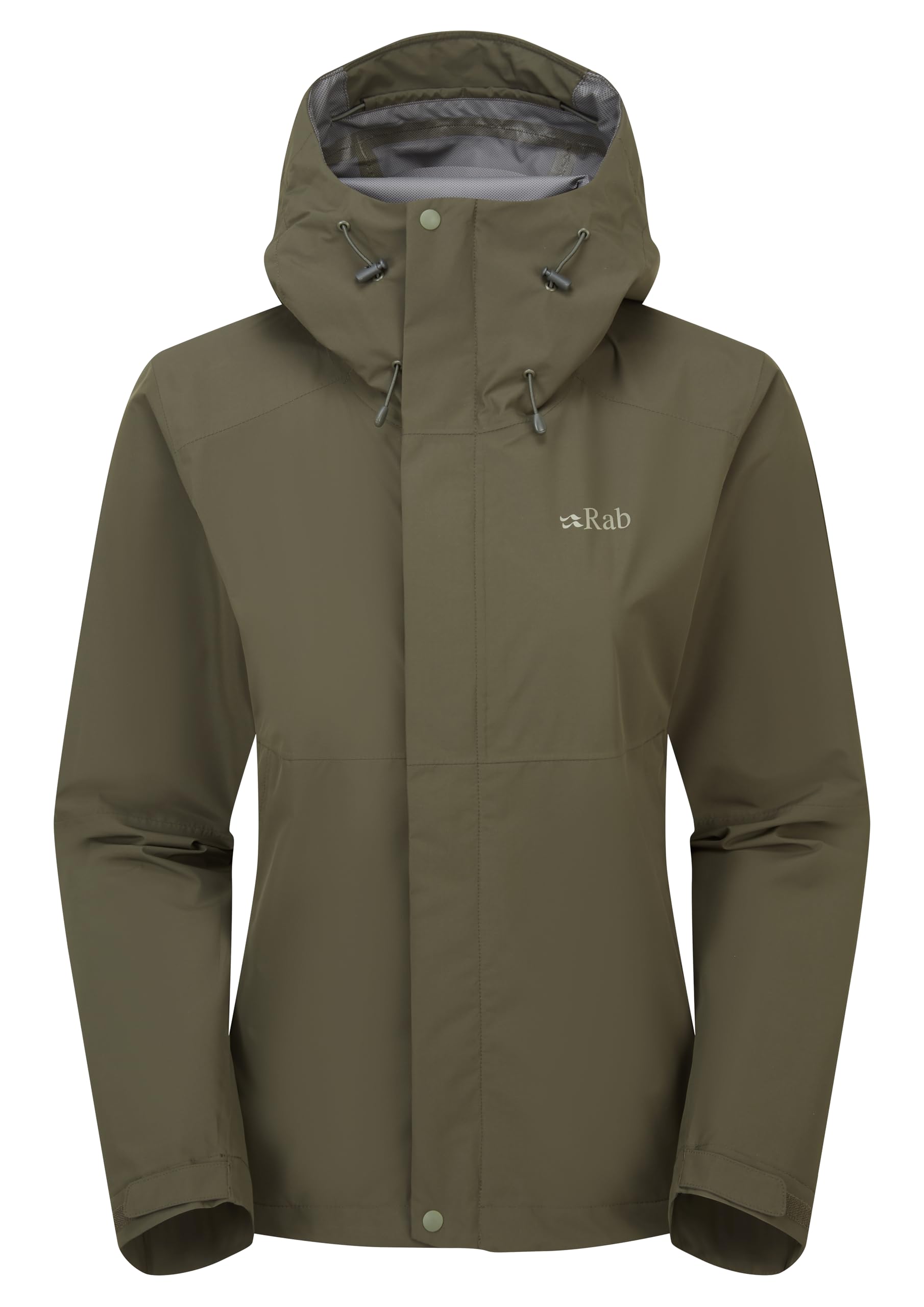 Rab Women's Downpour Jacket - Lightweight Waterproof Hooded Coat for Hiking & Trekking - Army - 10