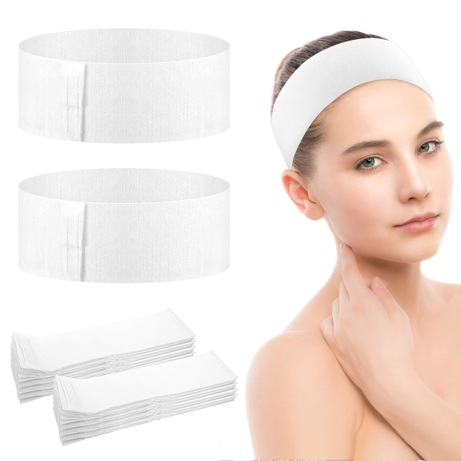 Qianyu Paquete de 40 diademas faciales desechables para spa, elásticas, suministros de esteticista, color suave, no tejido, envolventes, para maquillaje para mujeres y niñas, cuidado de la
