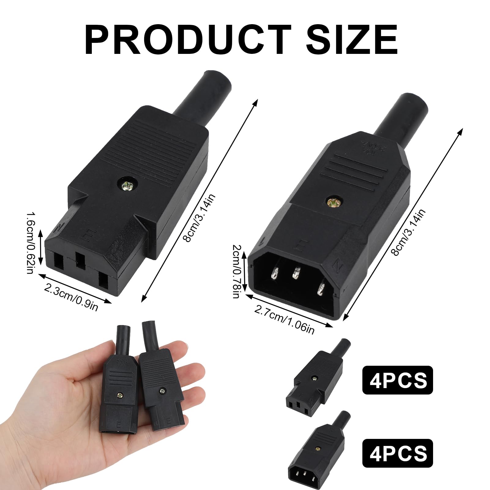 8 Connettori IEC C14 A C13 - Prese Alimentazione 250V 10A Per PC, Stampanti E Fai Da Te