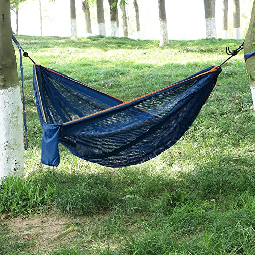Oriolus Mesh Camping Hammock, Lightweight Portable Double Hammock With 2 Tree Straps For Outdoor Travel Hiking Backpacking Patio, Load Capacity 440 Lbs, Navy #TOP4