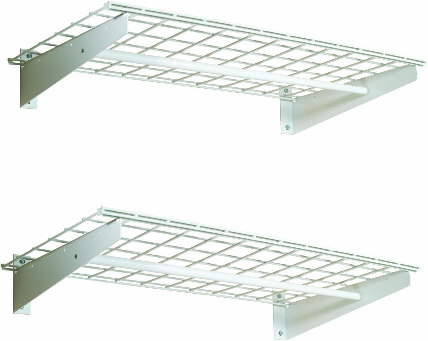 Hyloft 2-Pack Heavy Duty Steel Wall Garage Shelving, 36-Inch X 18-Inch Adjustable, Includes Hanging Rod, Max Shelf Load 200 Pounds, Item 777, White Powder Coated Finish