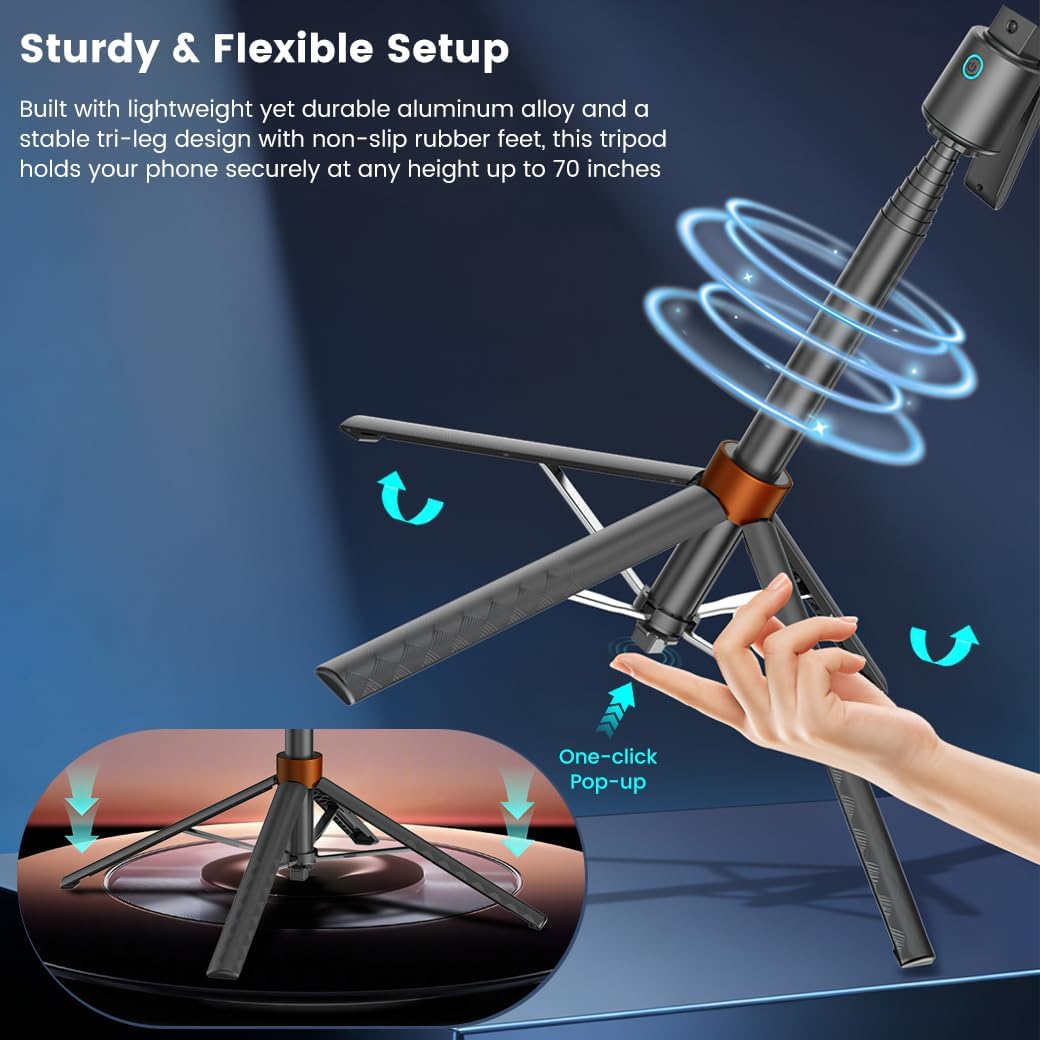 Auto Face Tracking Phone Tripod, 360° Rotation Smart Holder with Wireless Remote & Sturdy Aluminum Alloy Build, Universal Streaming Tripod for iPhone Android YouTube TikTok Vlog and Video Calls