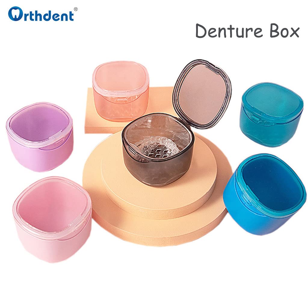 Denture Case, Denture Cup with Strainer,Scotte Denture Case,Dentures Box,Denture Brush Retainer Case,Denture Cups Bath,Retainer Cleaning Case (Blue)