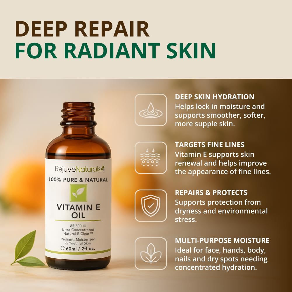 Vitamin E Oil - 100% All Natural & USDA Organic (LARGE 4oz Bottle) Repair Dry, Damaged Skin from Surgery & Acne, Age Spots. For Radiant, Hydrated & Youthful Skin. Face & Body Moisturizer - Image 2