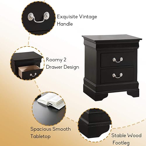 Miniatura 4 de Henf Mesita de noche de 2 cajones, moderna y elegante mesita de noche de madera, mesa auxiliar sólida con asa para el hogar, sala de estar,