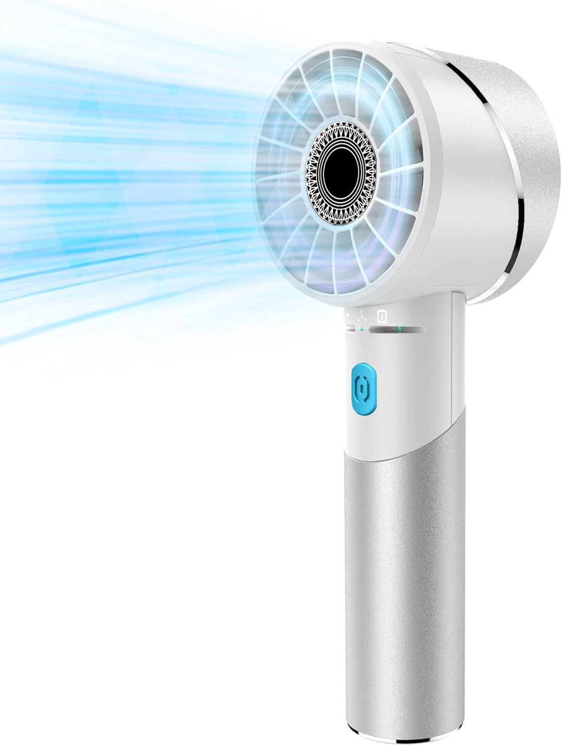 Cozome Men's White Handheld Fan, 7000Rpm Turbo Portable Fan With 16H Battery, 4-Speed Usb Rechargeable Mini Fan | Metal Alloy Pocket Fan, Travel Essentials For Outdoor, Travel, Office, Home | Summer Gift,