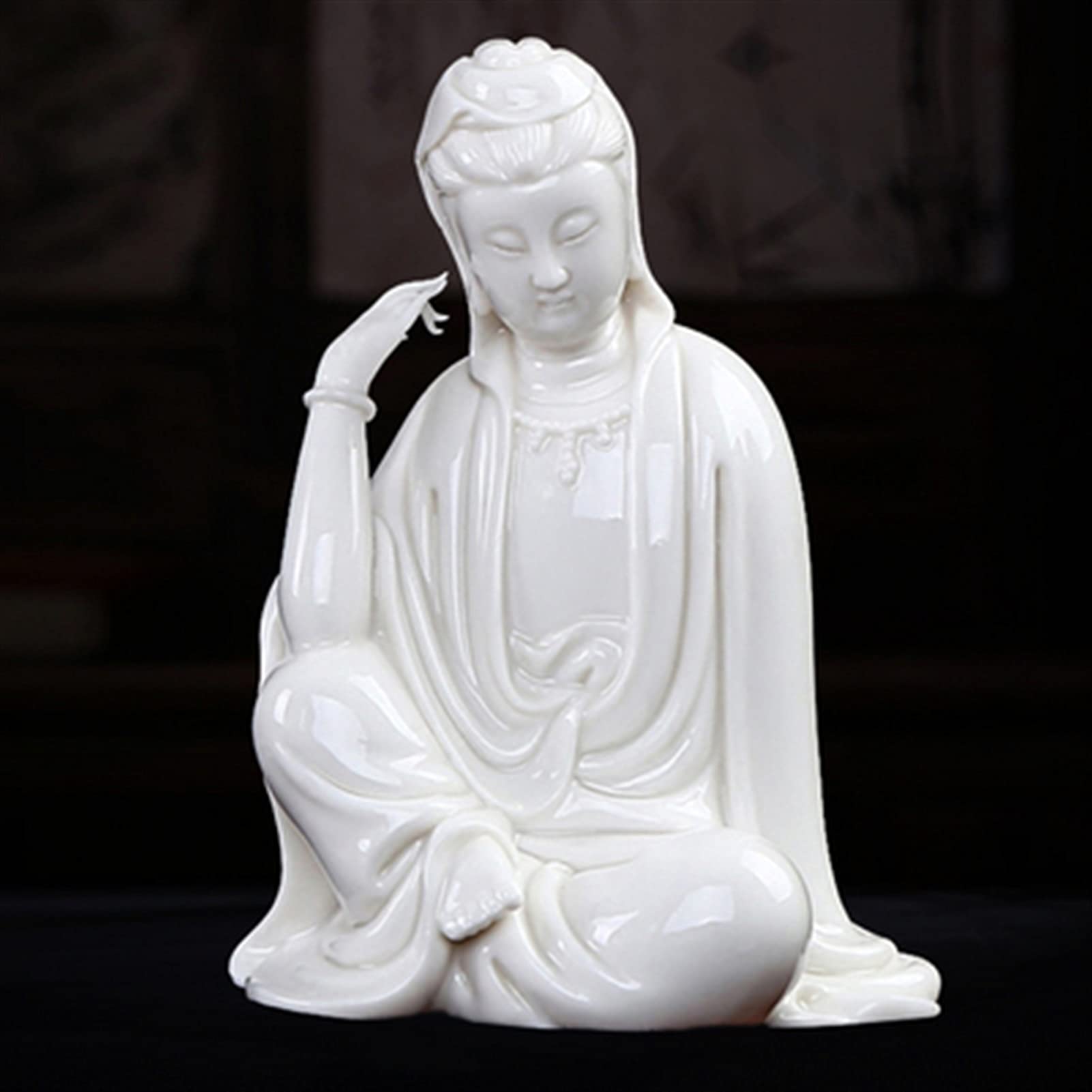 CELOTUS Estatua de Buda o Bodhisattva Ornamentos de cerámica de Porcelana Blanca Fina Cómodo cómodo Sentarse con piernas Cruzadas Meditación Pequeña Estatua de Guanyin Imagen Budista
