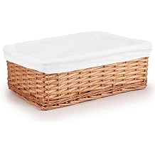 Woodluv Brown Wicker Storage Basket W/Off White Cloth Lining Xmas Hamper - Large