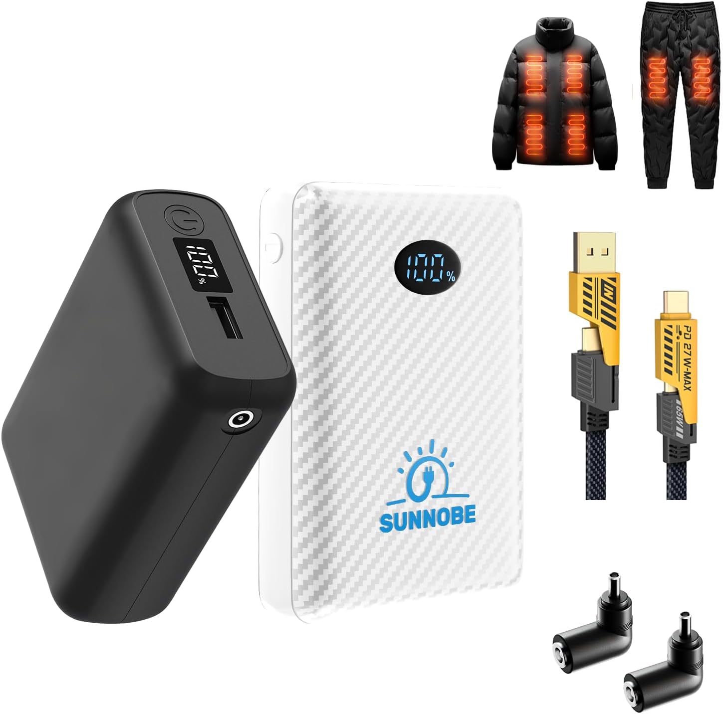 2 Pack 10000mAh Battery Pack Heated Vest for Most Heated Apparel, 7.4V/5V 10000mAh Power Bank for Heated Vest with DC/USB/Type-C Output and LED Display for Heating Clothing and Phones