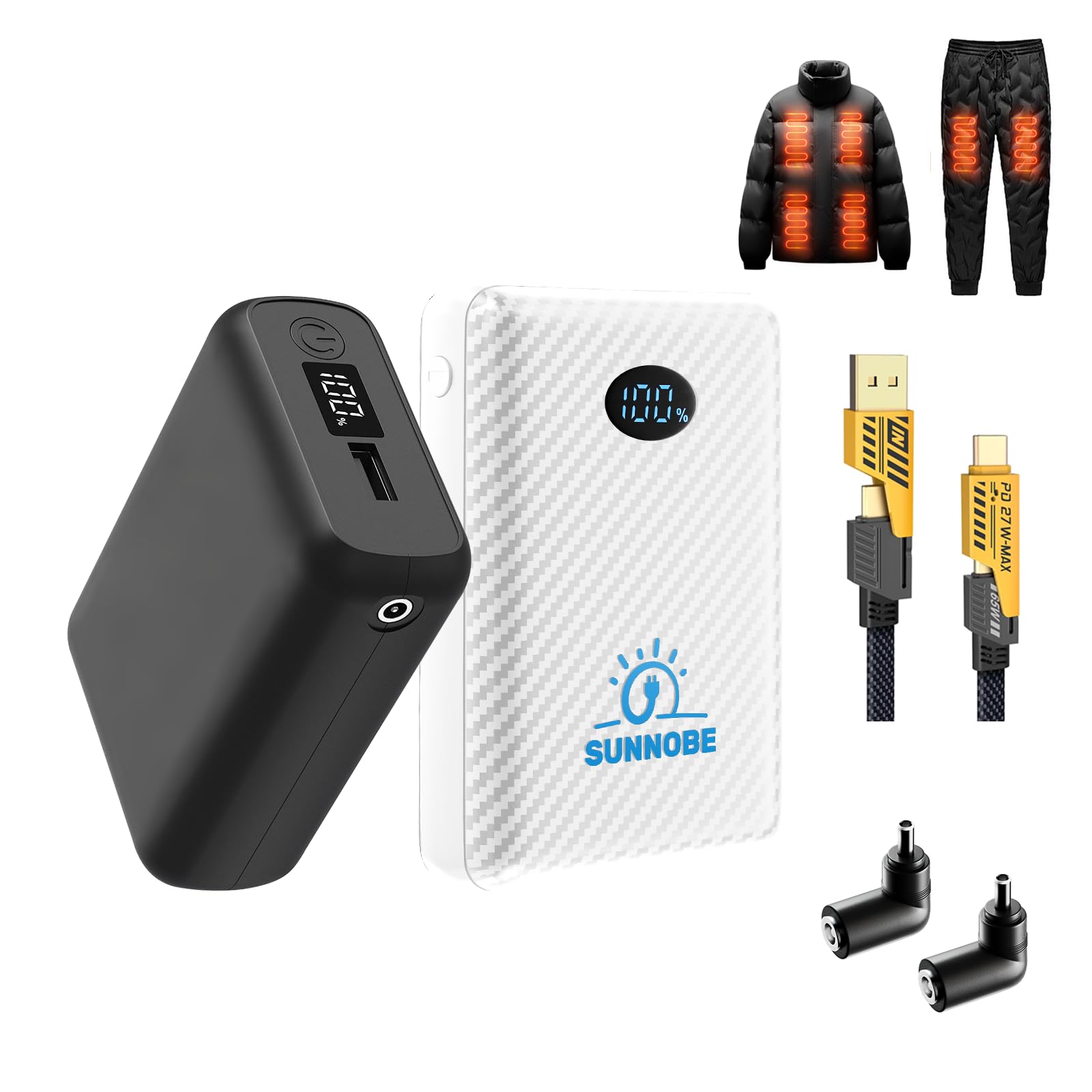 18400mah Battery Pack Heated Vest（2 Pack） for Most Heated Apparel, DC 7.4V/5V Rechargeable Power Bank for Heated Vest(Home Use & Portable Travel Charger)