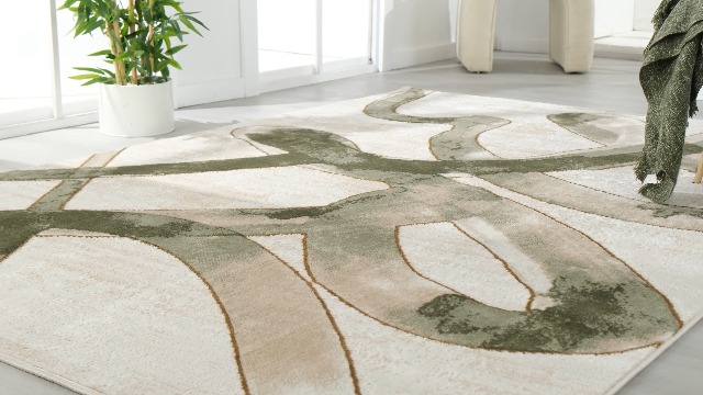 Tapete beige crema verde Abani 6' x 9' diseño artístico abstracto miniatura 7