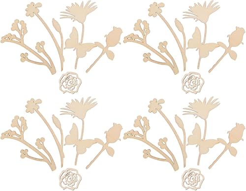 Happyyami 30 piezas de flores de madera para manualidades, recortes de madera sin terminar, formas de madera, rebanadas para bricolaje, boda, fiesta