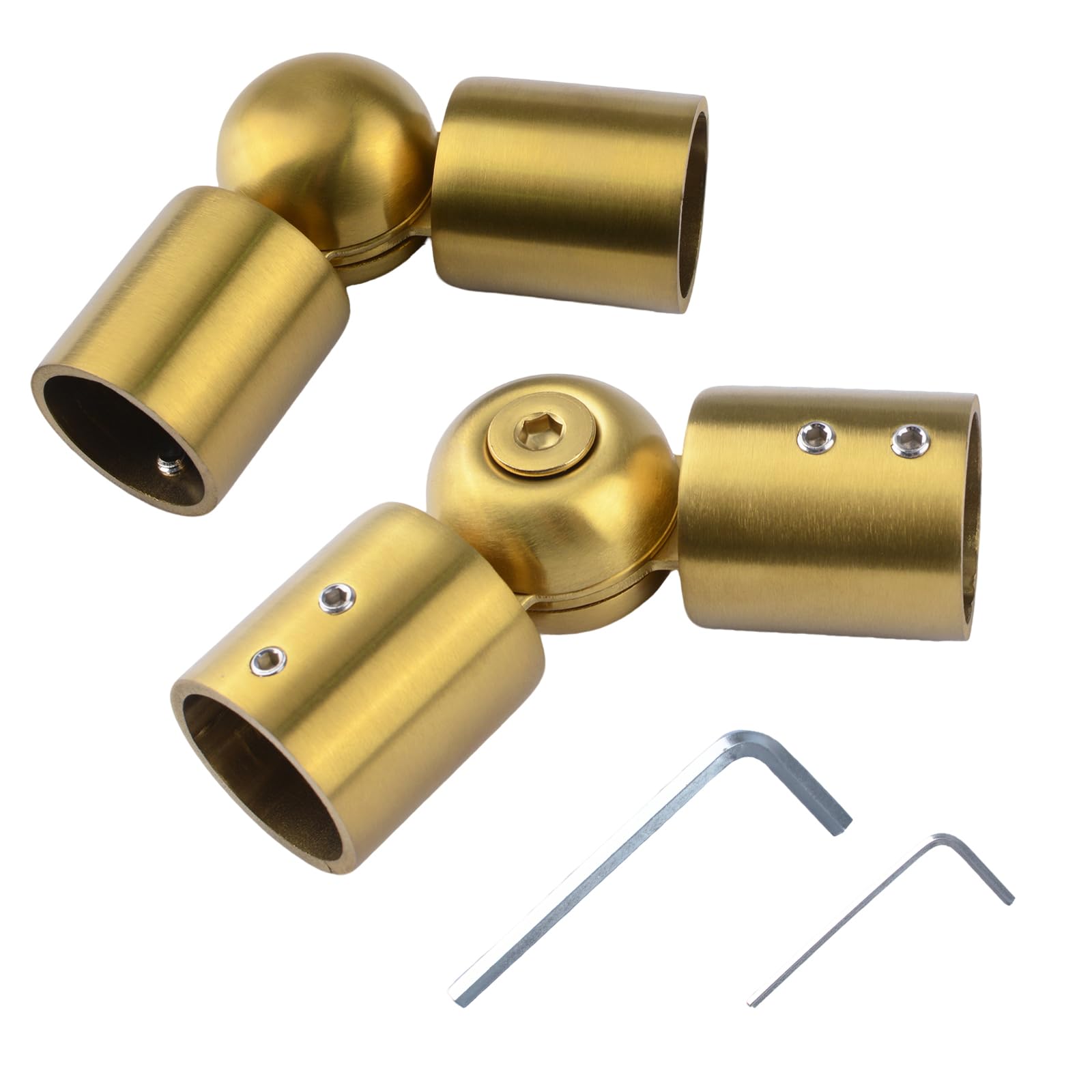 UFURMATE Adjustable Corner Connector 2Pcs Stainless Steel Heavy Duty Window Curtain Rod Corner Connector from 90 Degrees to 180 Degrees for 1 Inch Rods (Brushed Gold)