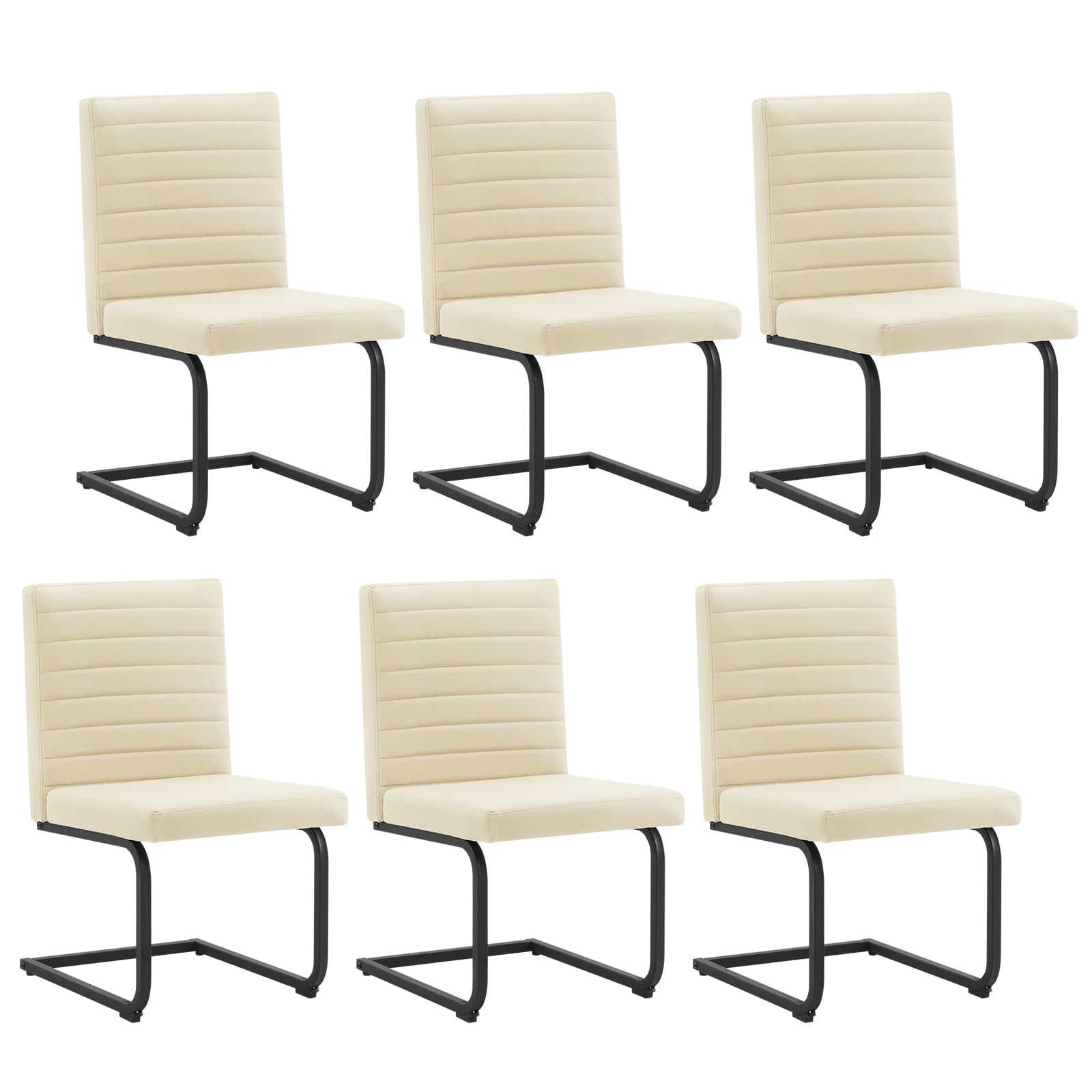 Furniliving Dining Chairs Set of 6, Modern Upholstered Faux Leather Kitchen Chairs with Steel Legs, High Back, Armless Chairs for Dining Room, Kitchen