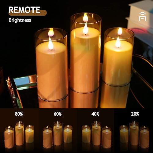 Miniatura 4 de salipt Velas LED sin llama, parpadeantes, funciona con pilas, paquete de 3 (D 3 "x H 5" 6" 7") hechas de plexiglás irrompible y control remoto con