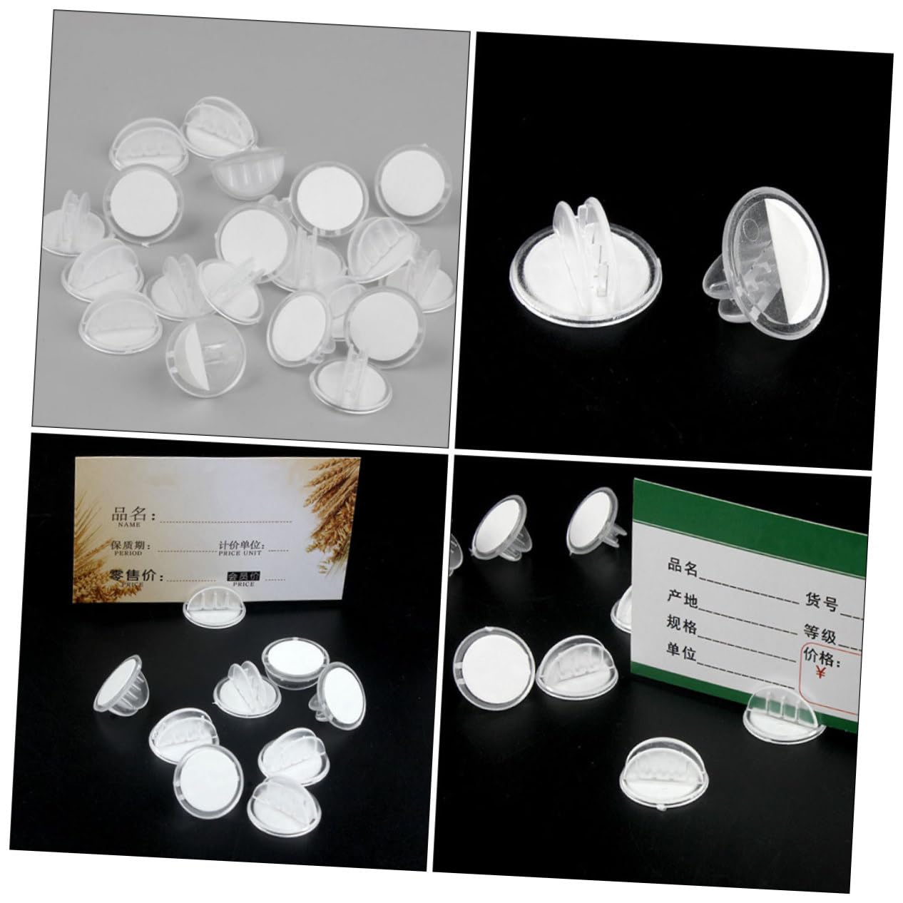 Angoily 25 pièces Pince-étiquettes Plastique Transparentes Adhésives pour Affichage de Marchandises Support Solide pour Étiquettes de Prix Lot de Clips Étiquette pour Petits Objets Bureau