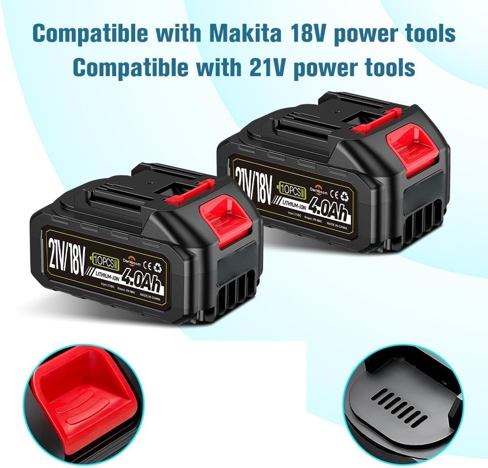 2 pcs Batteries Replacement for Makita, 4.0Ah 4000mAh battery for 18V 20V 21V power tools with a Battery Charger, Battery Compatible with Makita 18V tools,Leaf Blower,weed wacker,Chainsaw,Power washer - Image 3
