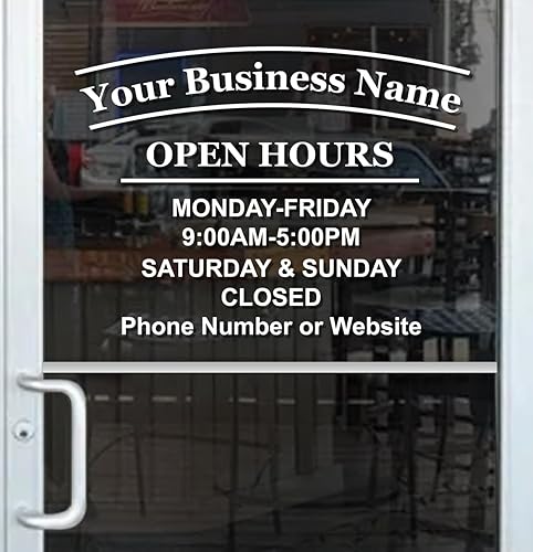 Letrero de horario comercial para ventana, ARC, escobilla de goma gratuita, manual de instalación fácil (18 (ancho) x 14 (alto)