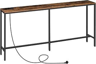 MAHANCRIS Console Table with Charging Station, 180cm Narrow Sofa Table, Industrial Entrance Table with USB Ports, Side Table for Entryway, Hallway, Foyer, Living Room, Vintage Brown ACTHR18UE01
