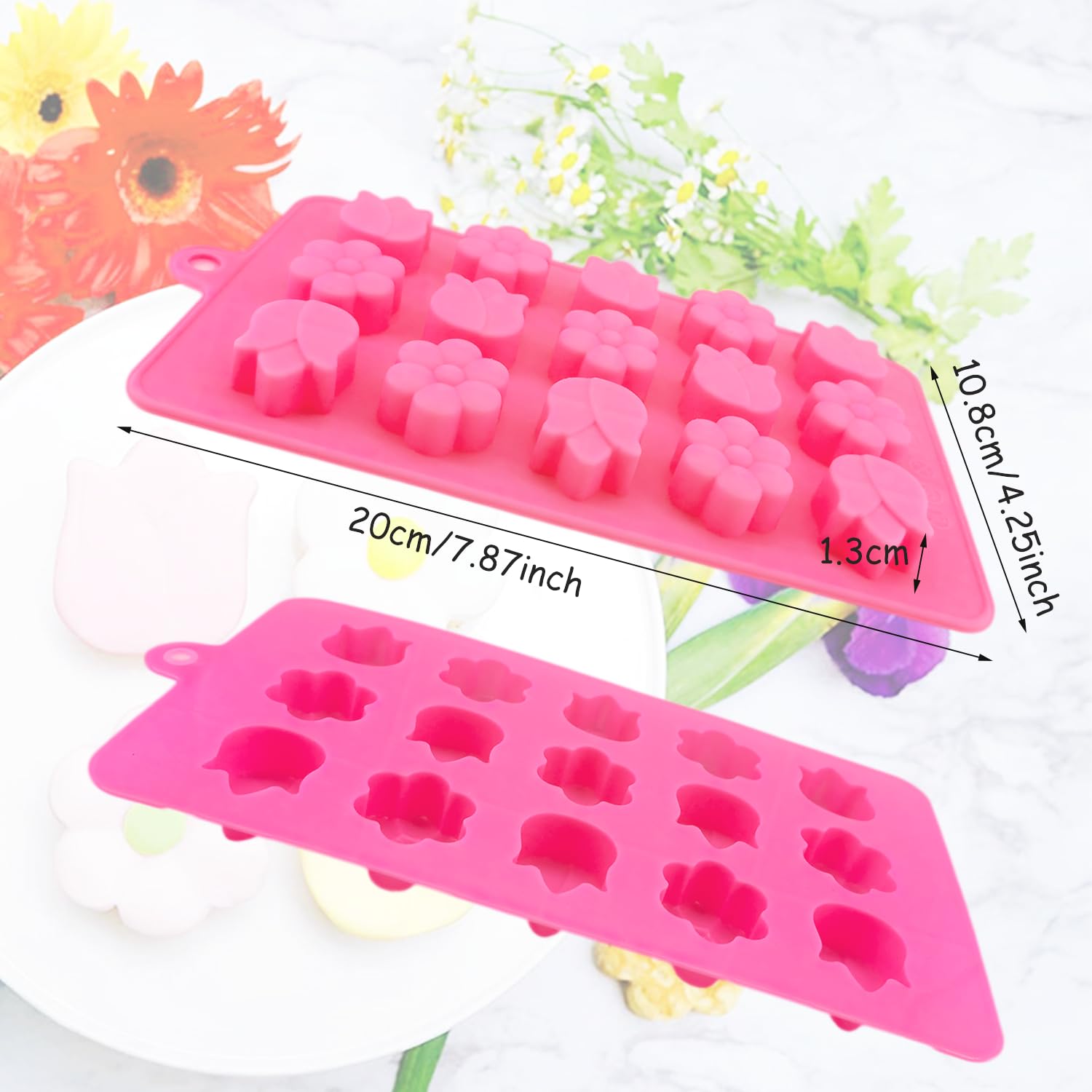 3 moldes de silicona para flores, moldes de chocolate y margaritas, moldes de silicona con forma de tulipán, moldes de caramelo con forma de tulipán, moldes de silicona para cubitos de hielo de flores