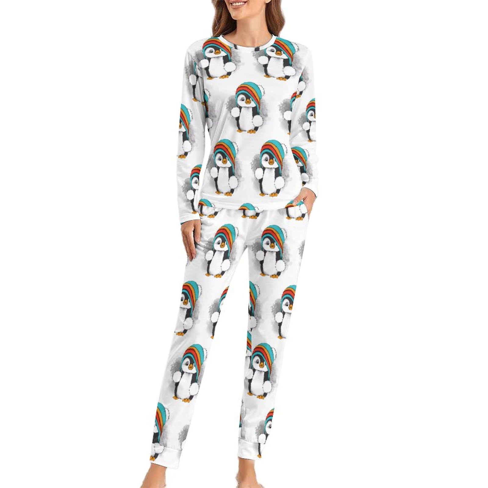 Cmagnifico Women's Cute Penguin Woman's Crew Neck Pyjamas Set, Pyjamas For Pajamas With Pockets