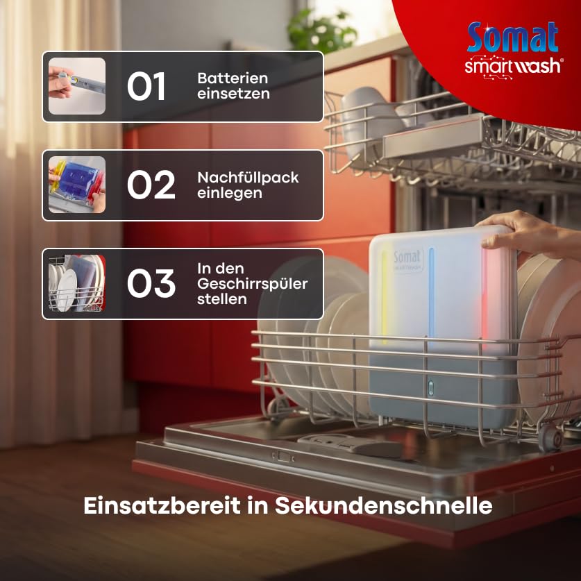 Somat Smartwash Starter Kit 2026 – Dosatore all-in-one per lavastoviglie, sostituisce pastiglie, detersivo e sale, dosaggio automatico, cura della lavatrice integrata, si adatta a qualsiasi