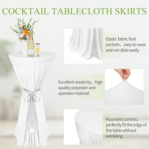 Miniatura 3 de Oudain 8 fundas para mesa de cóctel con banda de satén de 32 x 43 pulgadas, falda redonda de elastano para mesa de cóctel, mantel redondo de alta