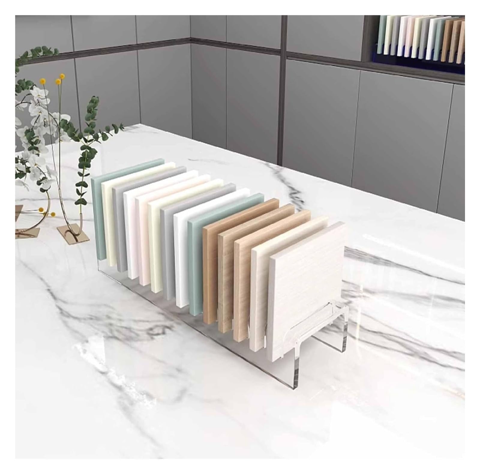Présentoir à carreaux acrylique : étagère de rangement transparente pour showroom