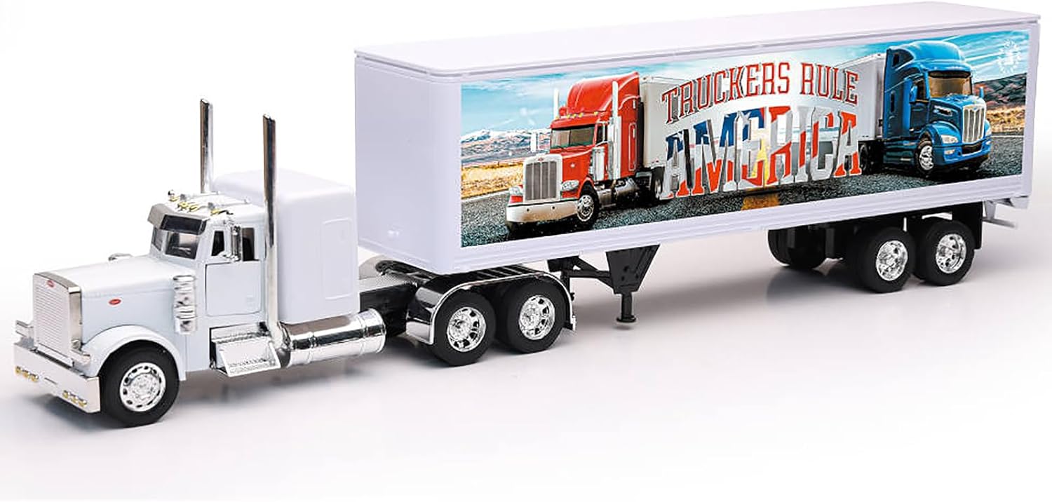 379 Truck White with Dry Van Trailer Truckers Rule America Long Haul Truckers Series 1/32 Diecast Model by New Ray SS-12393