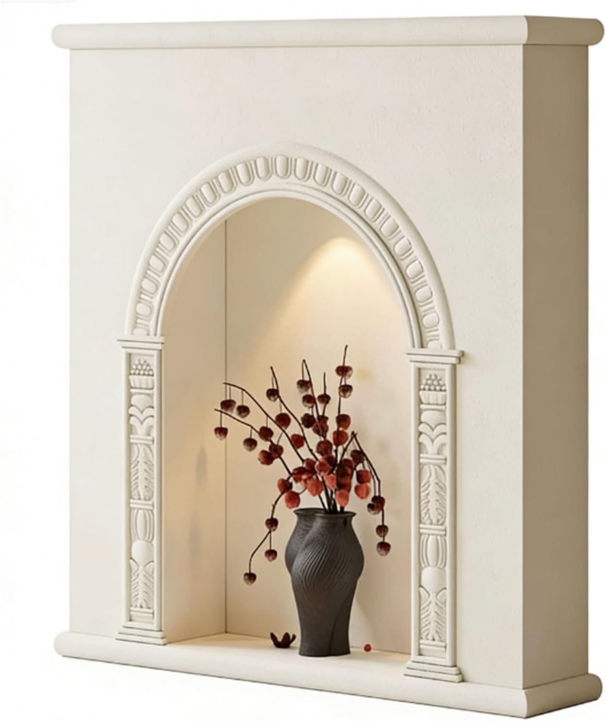 Electric Fireplace Stove Mantel Decorative Fireplace Mantel Shelf Vintage Arched Surround Cabinet(Black,Medium)