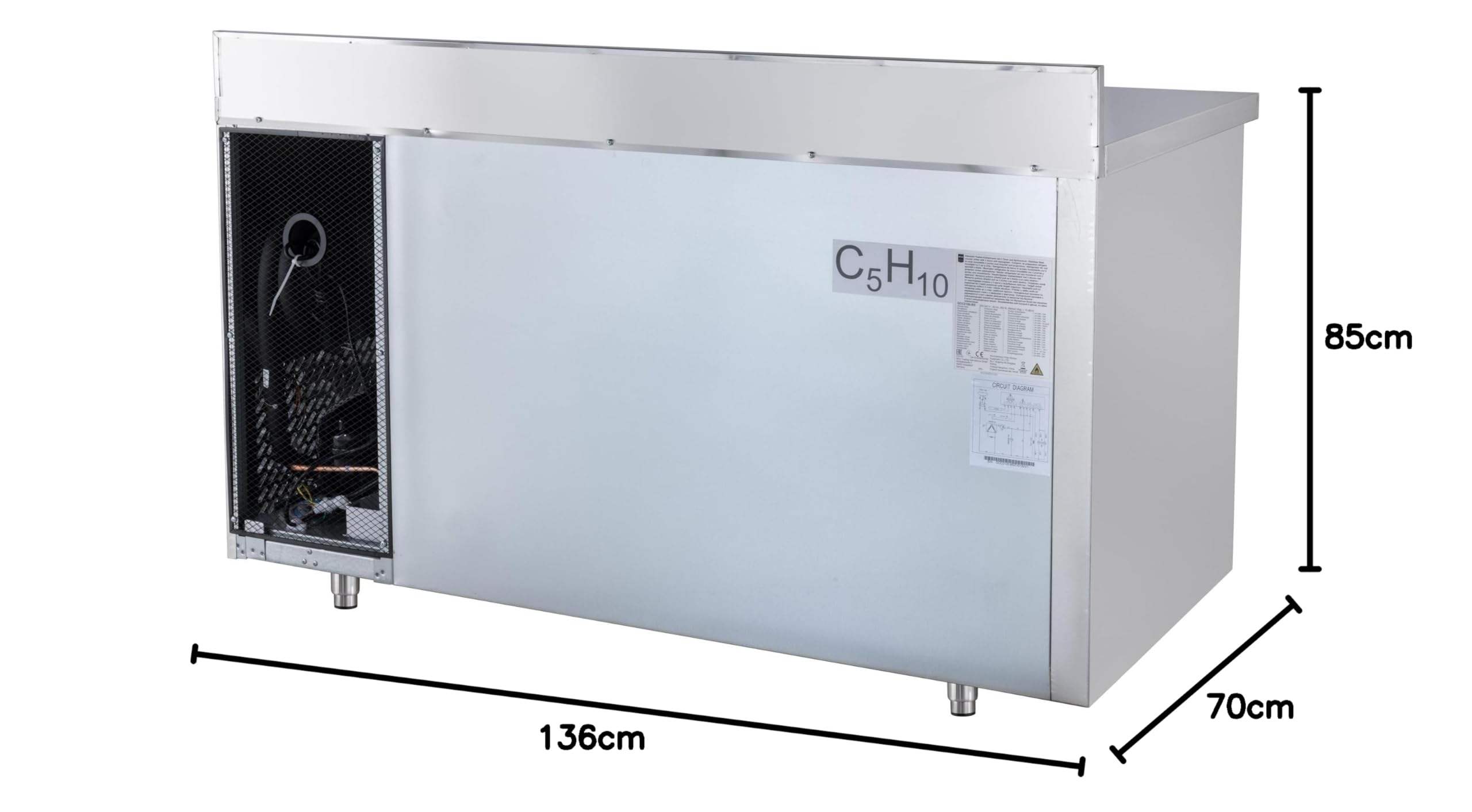 METRO Professional Table réfrigérée négative 2 portes GCF2100BS, acier inoxydable, 136 x 70 x 85 cm, 215 L, avec dosseret