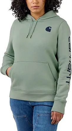 Carhartt Women's Relaxed Fit Midweight Logo Sleeve Graphic Sweatshirt, Jade Heather, Medium