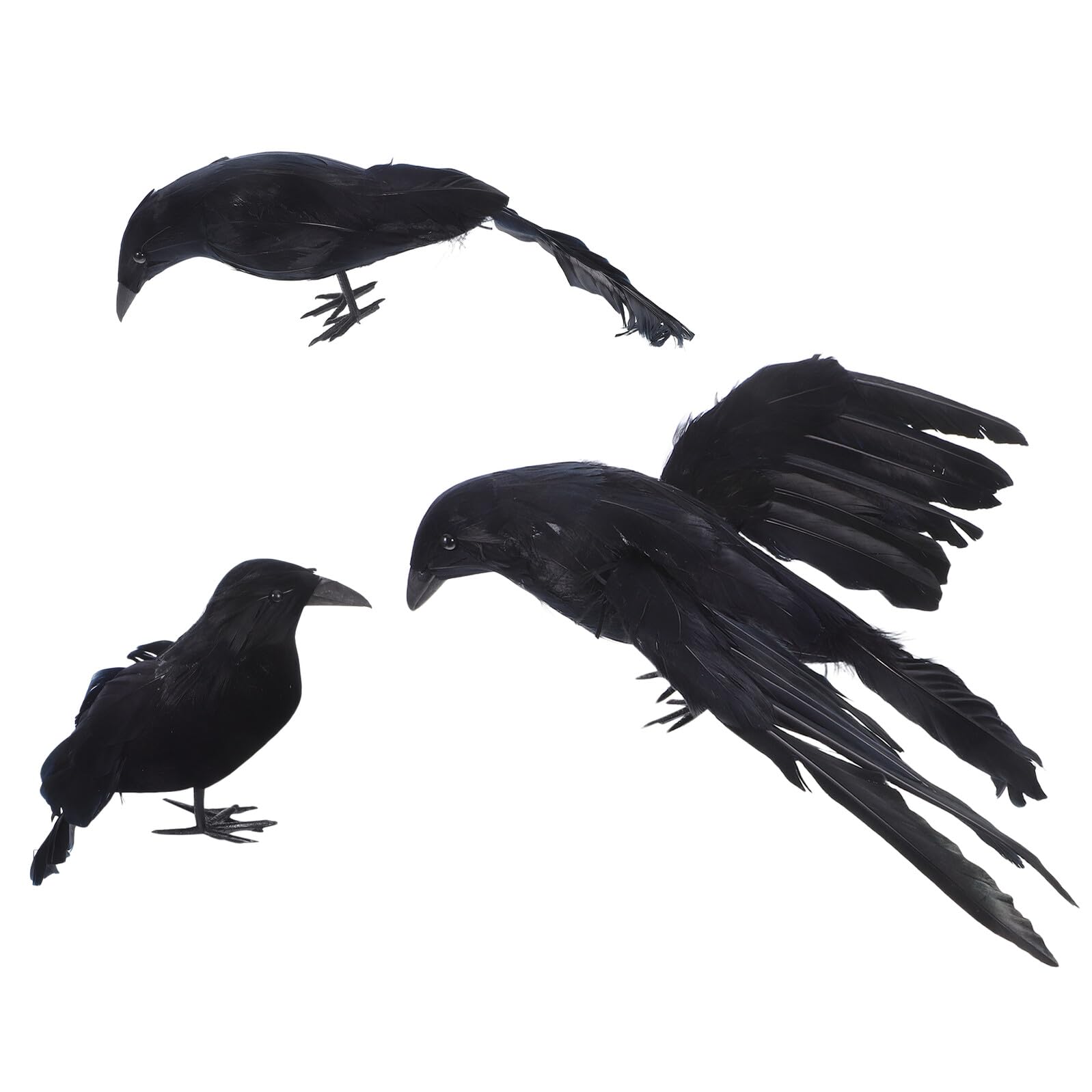 Corbeau noir artificiel réaliste décoration Halloween intérieur extérieur plumes Gatuida