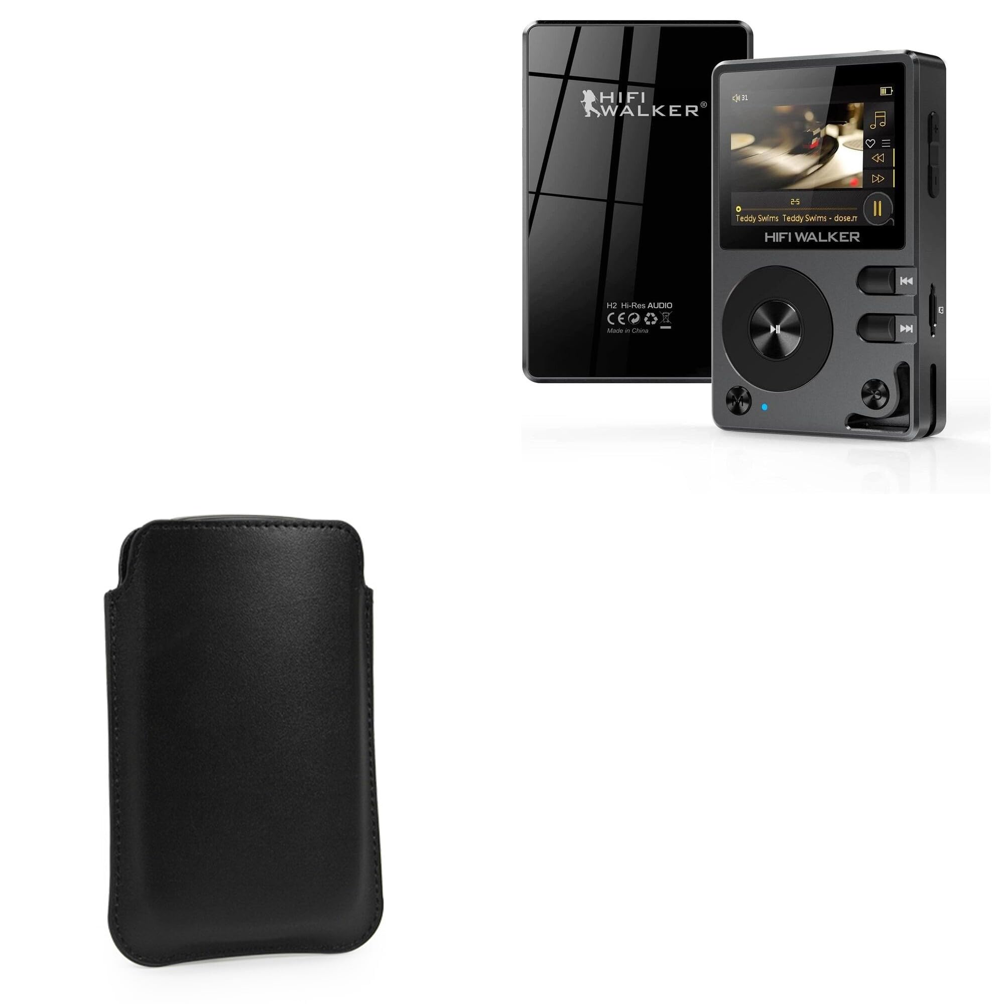 BoxWaveケース HiFi Walker H2(2インチ)対応 - 本革ポーチ スリム 本革 ラグジュアリー 軽量 ポケット - ネロブラック