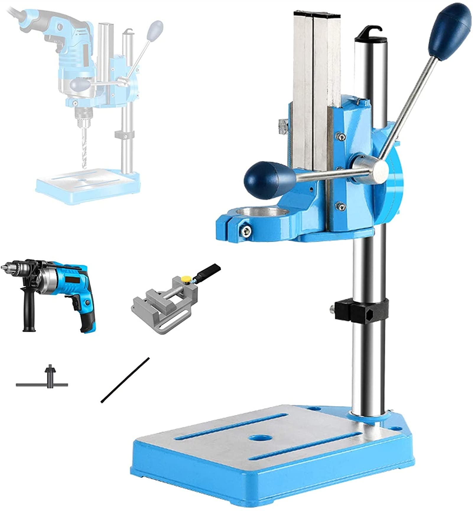 Mesa de prensa giratoria para taladro, soporte de banco resistente de 38 a 50 mm, sujeción de 80 mm, base de aluminio fundido, columna gruesa, perforación de metal para carpintería