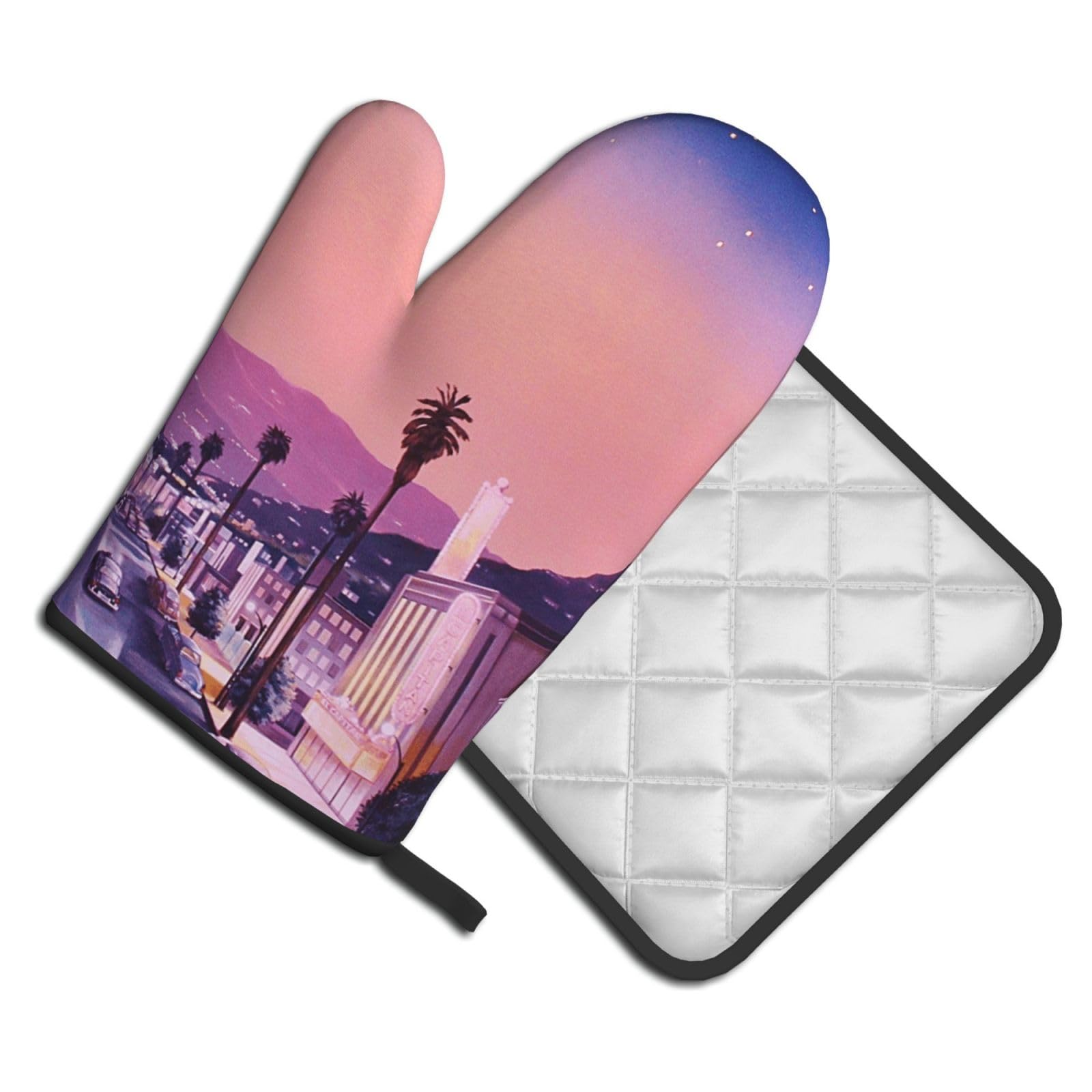 Oven Mitts and Pot Holders Set of 2 Pcs, The Old Hollywood Printed Heat Resistant Kitchen Gloves Potholders for Cooking Baking Grilling