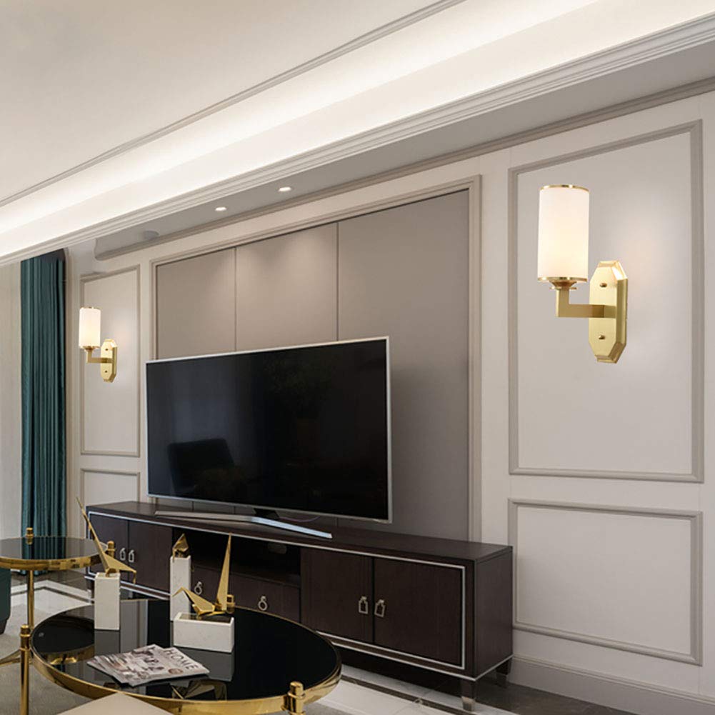 Moderno Negro Latón 2 Luces Lámpara De Pared Nórdico Lujo Aplique Pared Con Cilíndrico Lechoso Vidrio Escarchado Sombra Aplique De Pared Fxture Para Baño Pasillo-A de oro 1 luz