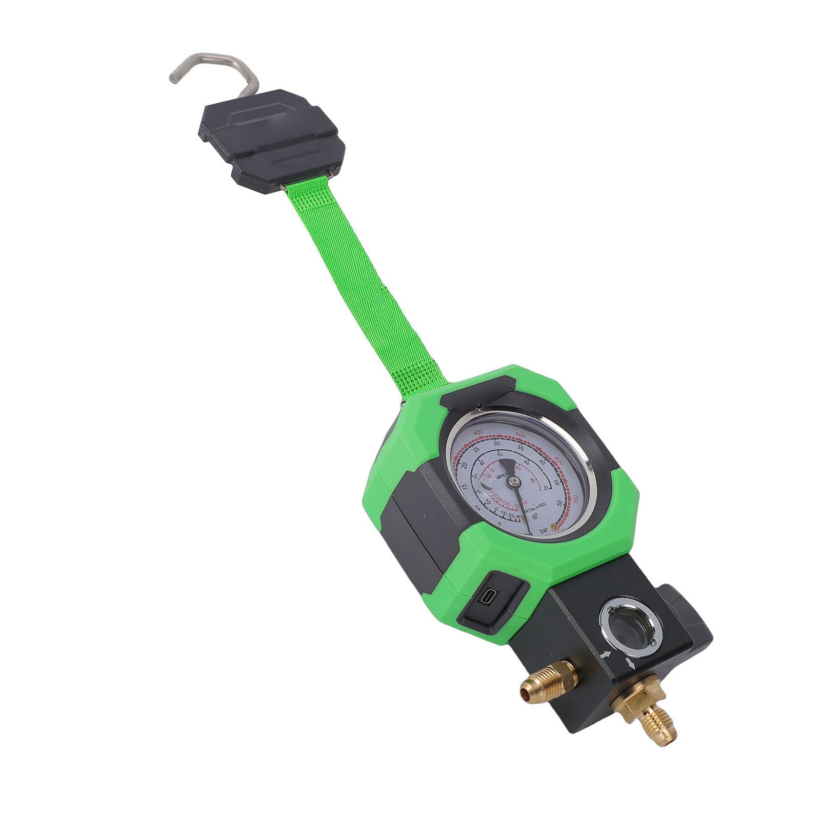 Generic Manómetro de Refrigeración Luz LED de Doble Válvula para R410 R22 R32 Manómetro de Colector Lleno de Aceite 0-800 Psi Carga USB Tipo C para Profesionales de HVAC Metal Plástico