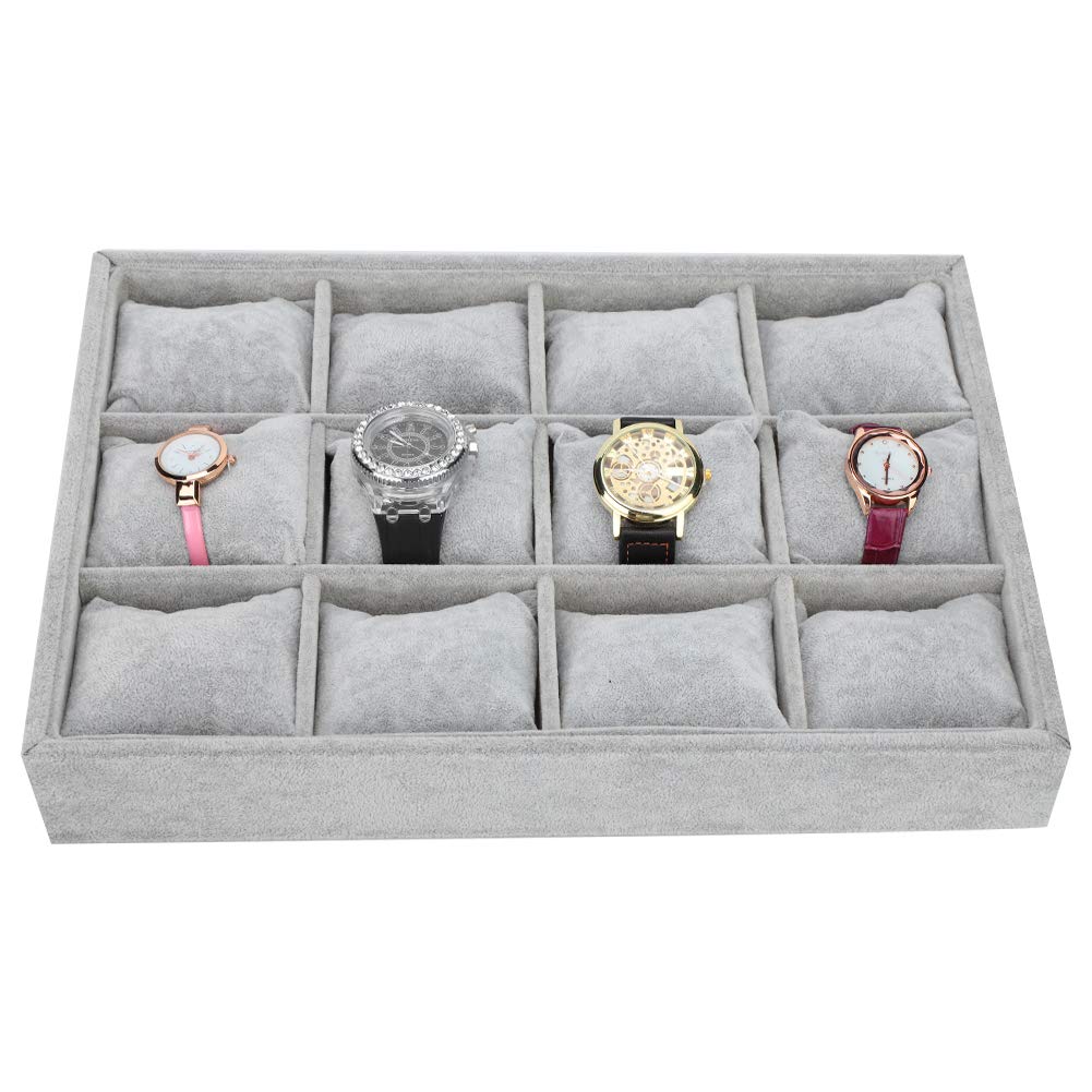 Tissting Bandeja de Reloj, Organizador Elegante de Joyas con 12 Ranuras y Almohadas Removibles, Soporte para Relojes y Pulseras, Caja de Exhibición Compacta para Hogar o Tiendas