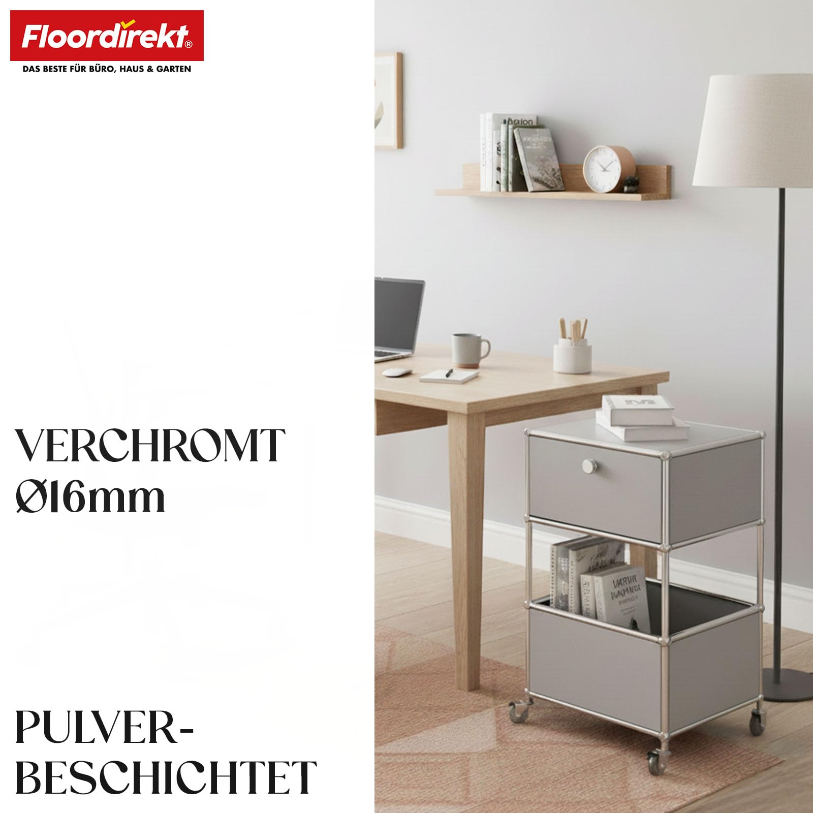 Floordirekt Concept Epure MK-145 - Estantería de metal para salón, oficina, pasillo, color gris, cromo, 69 x 40 cm