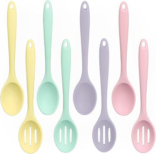 Juego de cucharas ranuradas para mezclar antiadherentes de silicona multicolor - Herramientas de cocina para revolver