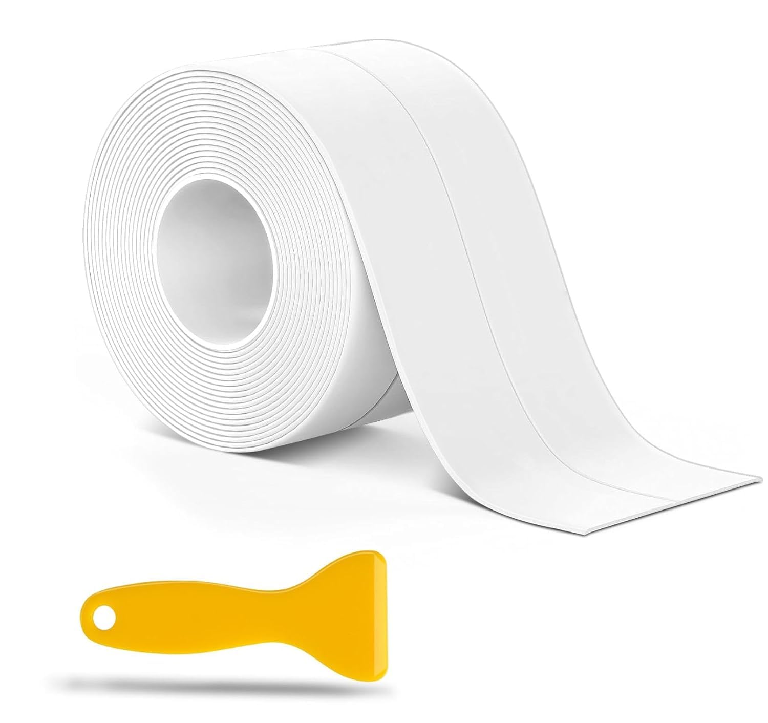 Bande d'étanchéité auto-adhésive pour baignoire 5 m x 5 cm, ruban d'étanchéité en PVC imperméable pour salle de bain, cuisine, toilettes, coins muraux – Adhésif puissant, flexible, étanche