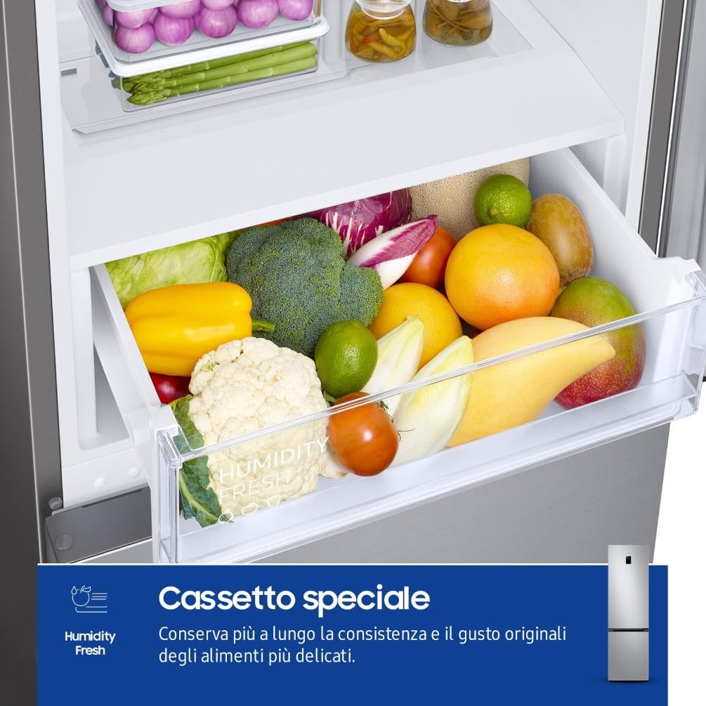Samsung EcoFlex AI RB38C672CSA/EF Frigorifero Combinato, WiFi, SpaceMax, Total No Frost, All Around Cooling, Motore Digital Inverter Garantito 20 Anni, 390 L, LxAxP: 59,5 x 203 x 65,8 cm, Silver Inox