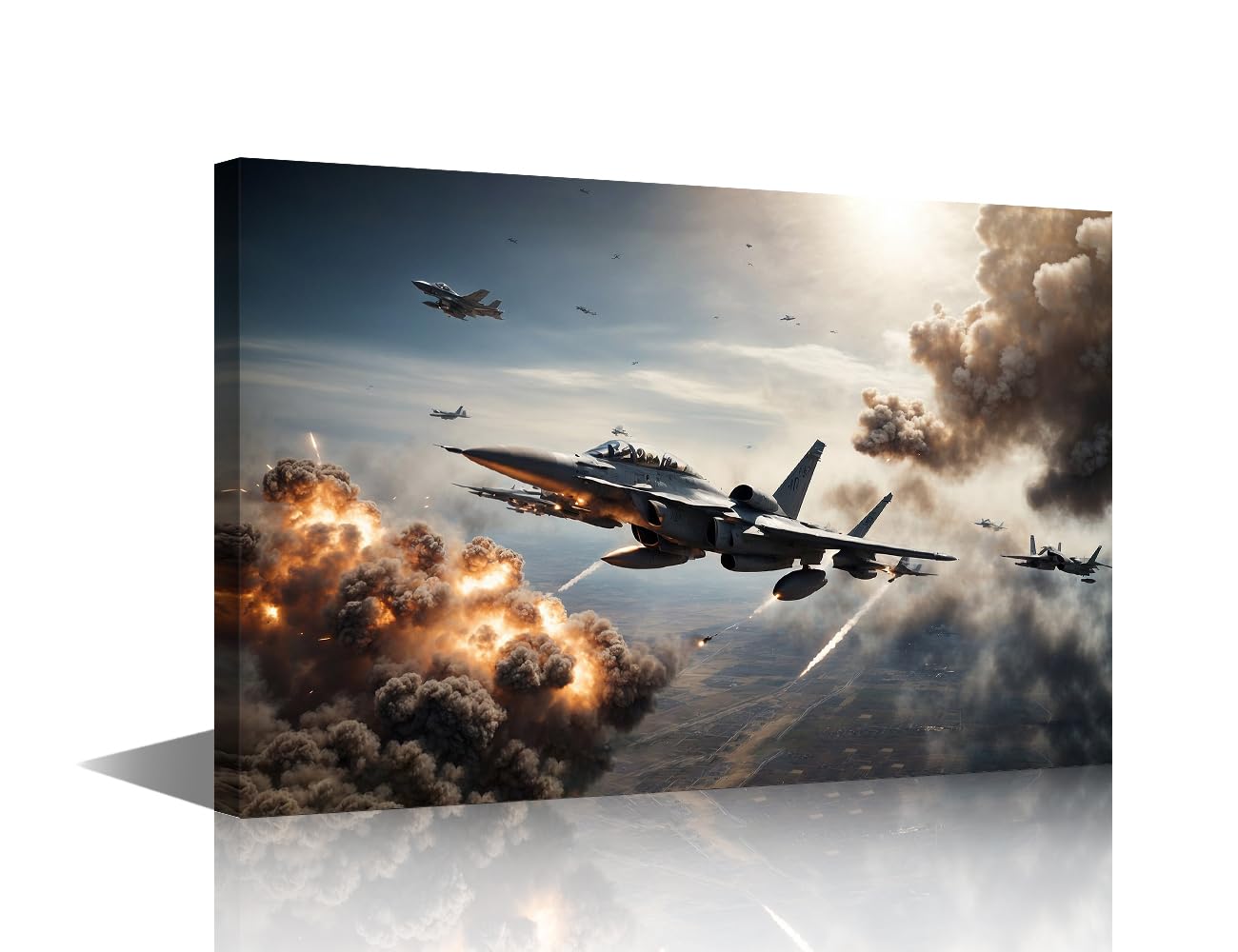 TISHIRON 1 Piece Military Fighter Aircraft Canvas Wall Art Air Combat Wall Painting Artwork Pictures Fighter Planes Home Decorations for Living Room and Bathroom Framed Ready to Hang (16''Wx 24''H) โ image 1