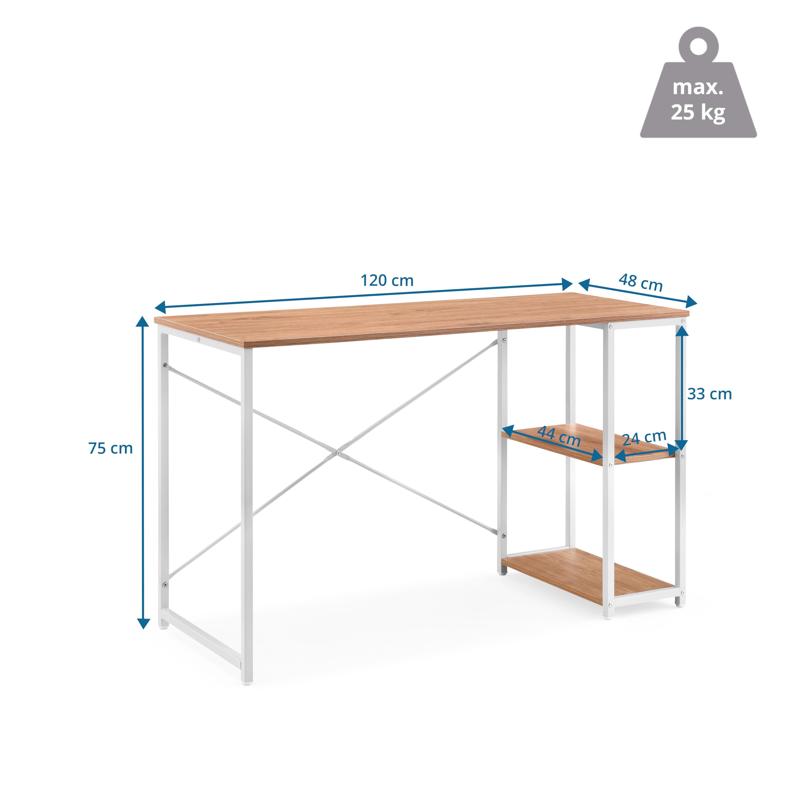 Mesa de trabajo Easy Up2 de 120 x 48 cm, combinación 2 en 1, gran superficie de trabajo, superficie robusta y fácil de limpiar, color blanco/roble
