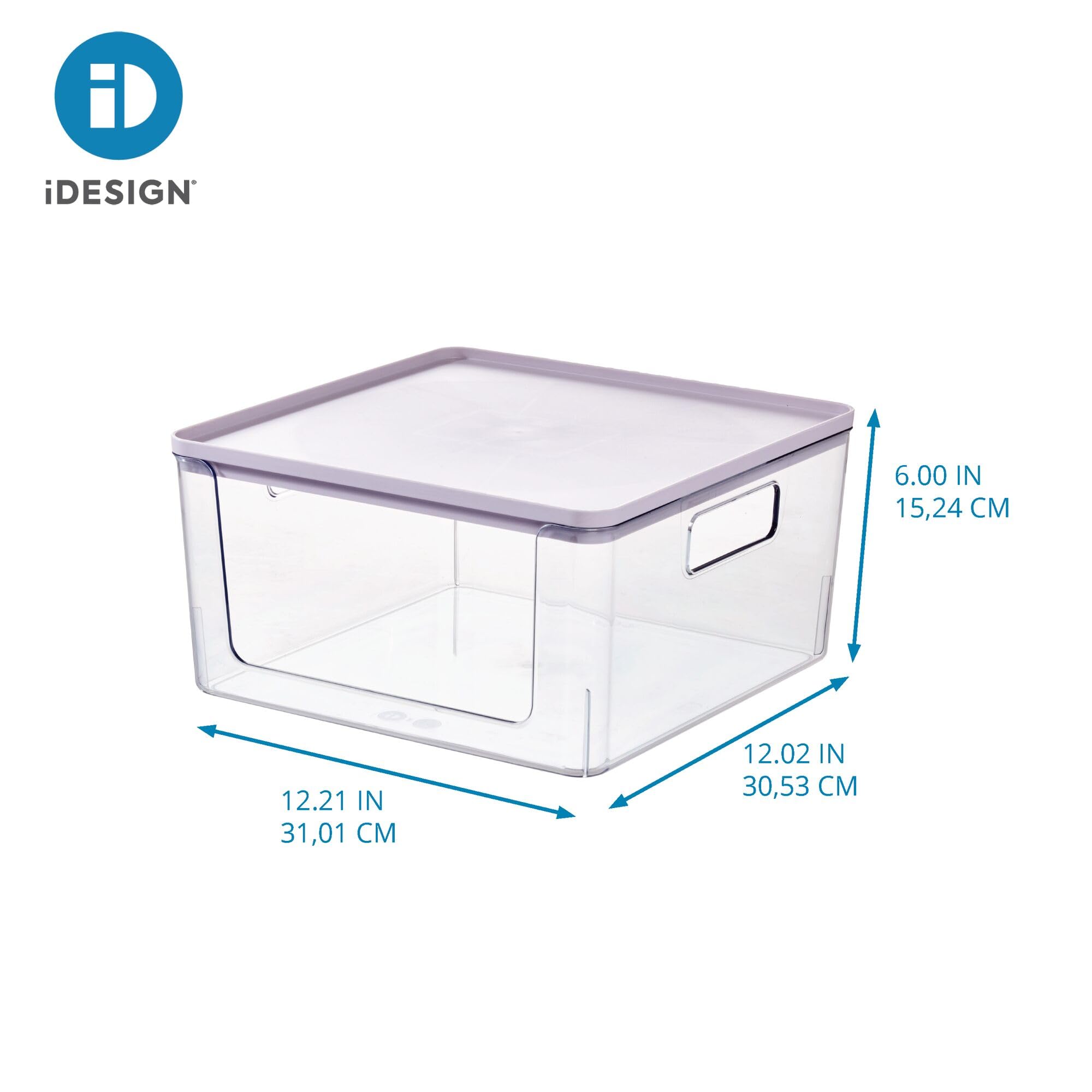 iDesign Caja organizadora de plástico reciclado con asas, bandeja organizadora de la colección exclusiva de Rosanna Pansino, caja de almacenaje con tapa, lila y transparente