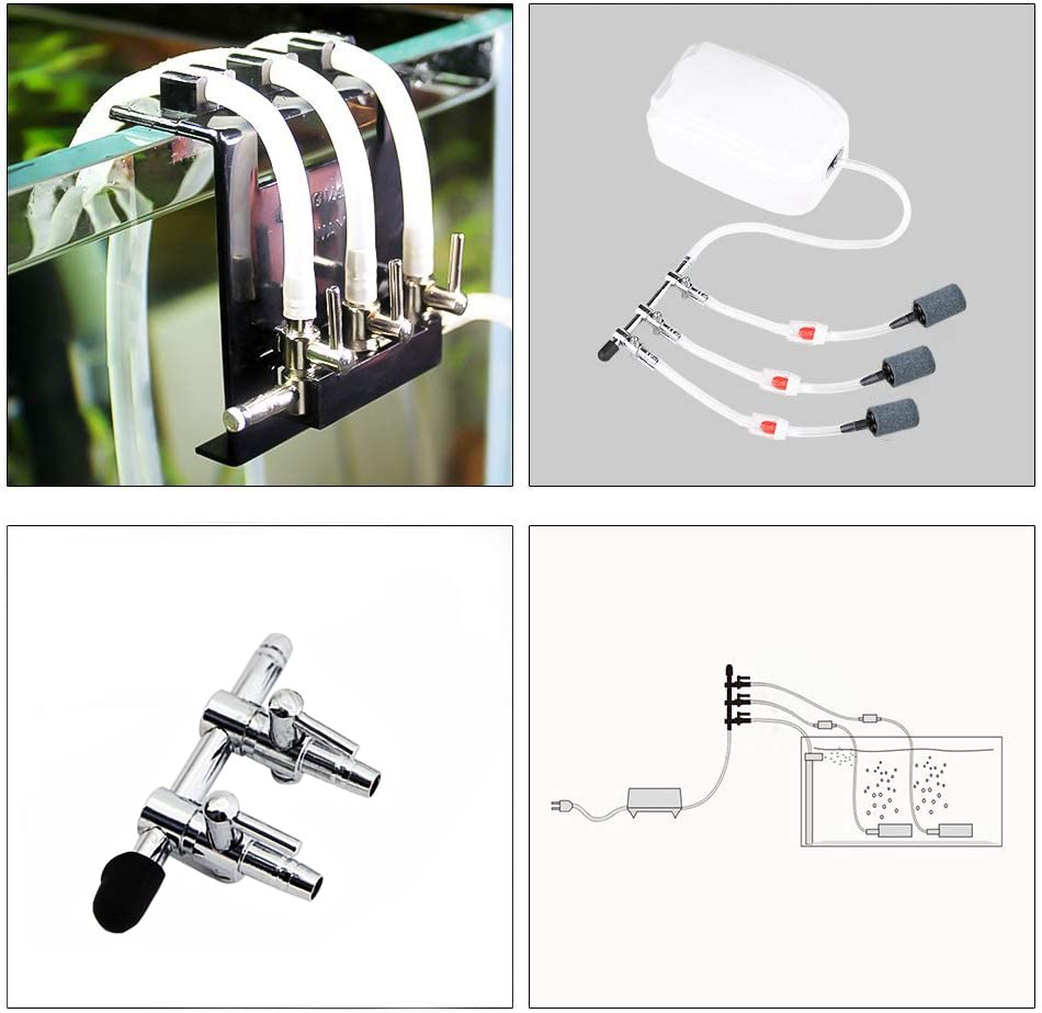 CTRICALVER Aquarium Luftpumpe Zubehör, mit 2wege-Luftstromregelung Wasserpumpensplitter Verteilerhebeladapter, 3M Luftschlauch, Sauerstoff Stein, Rückschlagventile, Saugnapf-Clips