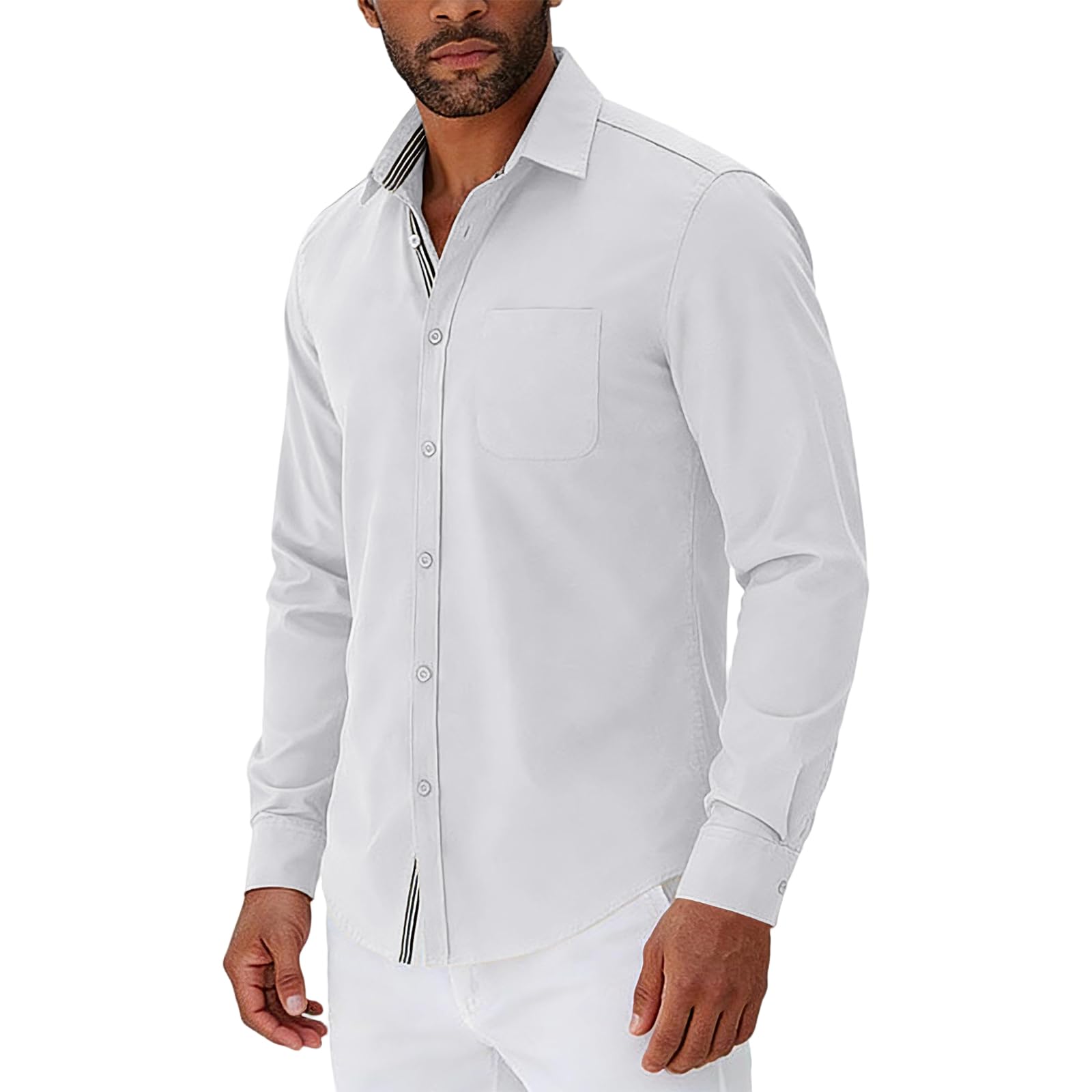 Long Sleeve Shirts for Men Lapel Casual Business Cotton Shirts Slim Fit Lightweight Button Down Shirt with Pockets